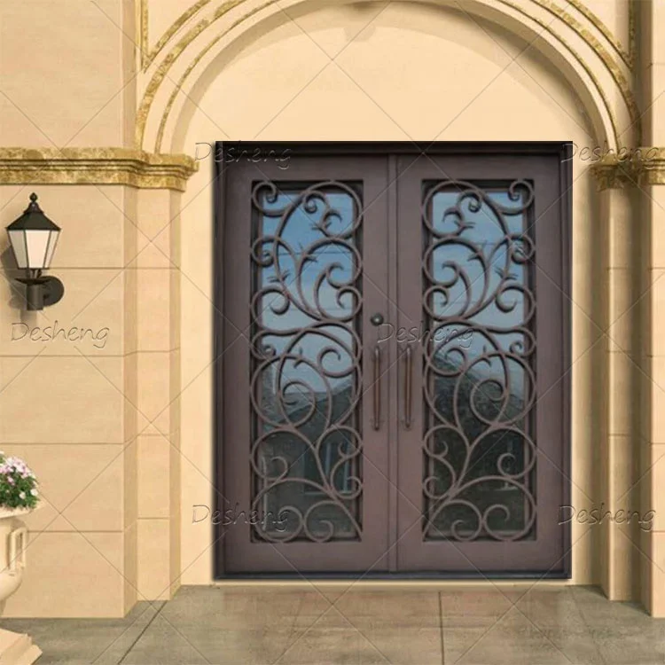 Porte d'entrée extérieure en fer forgé pour villa, fabrication professionnelle française, sécurité américaine
