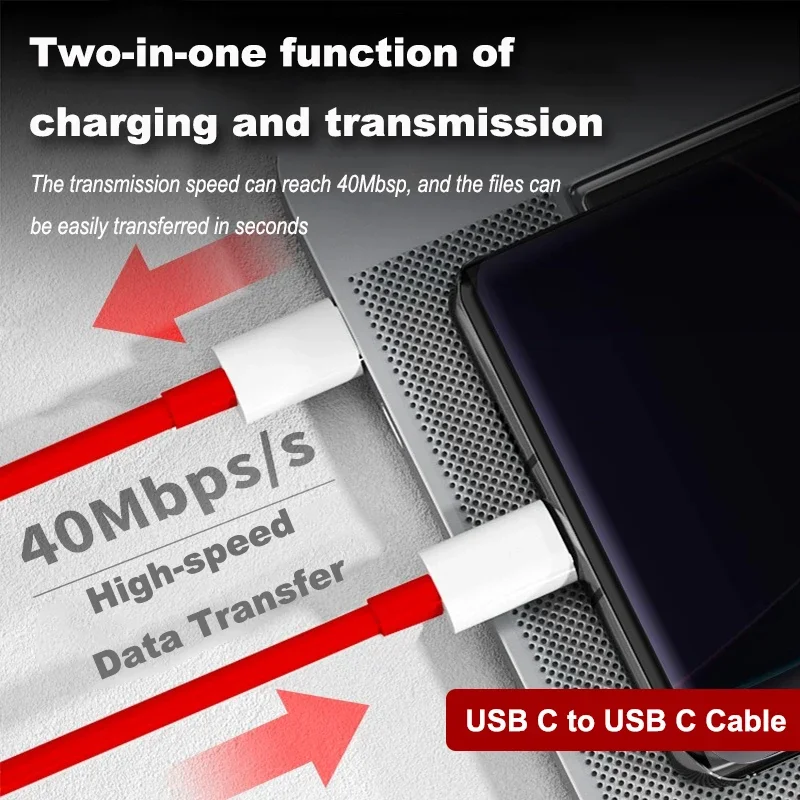 PD 65W Supervooc Fast Charger Cable for OnePlus 12 11 10T 9 7T Pro USB C Type C Warp Dash Charge 6T 5T Data Wire TPE