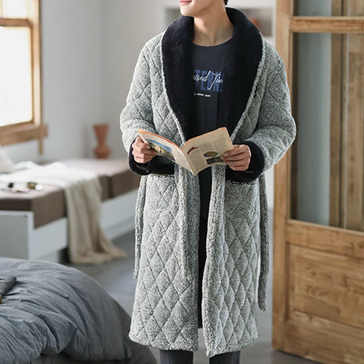 Hot Selling Luxury Home Thick Coral Waistband Knee Length Fleece Polyester Man Bathrobe