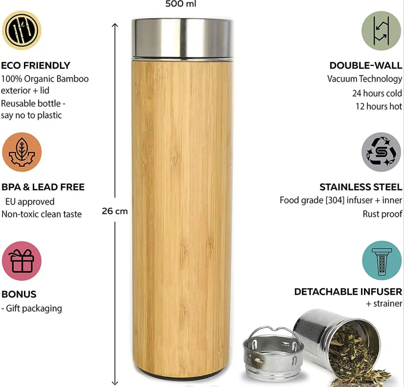 Reusable Thermos Bottle with Removable Infuser, Eco-Friendly