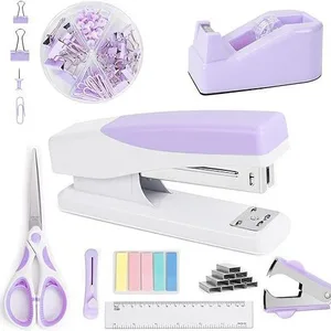 Cute Kids Stationery Set for Children's Day Gift - School & Office Supplies Stapler, Scissors, Staple Remover, Tape Dispenser