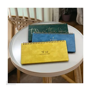 Factory Price PU Leather Custom Planner Desk Calendar Journal Undated Daily Weekly Diary Schedule Spiral Record Notebook Agenda