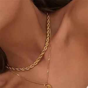 Hip Hop Style Custom logo 2mm 18k Gold Plated Stainless Steel Jewelry Gold Rope Chain