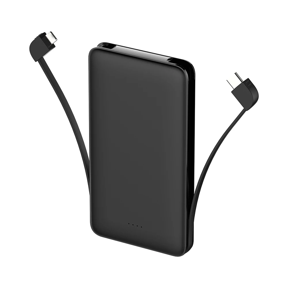Built-in 2-cable Power Bank 10000mAh 10W Fast Charging Portable Charger with Power Display Ultra-thin Black/White RSQ3-Ultra