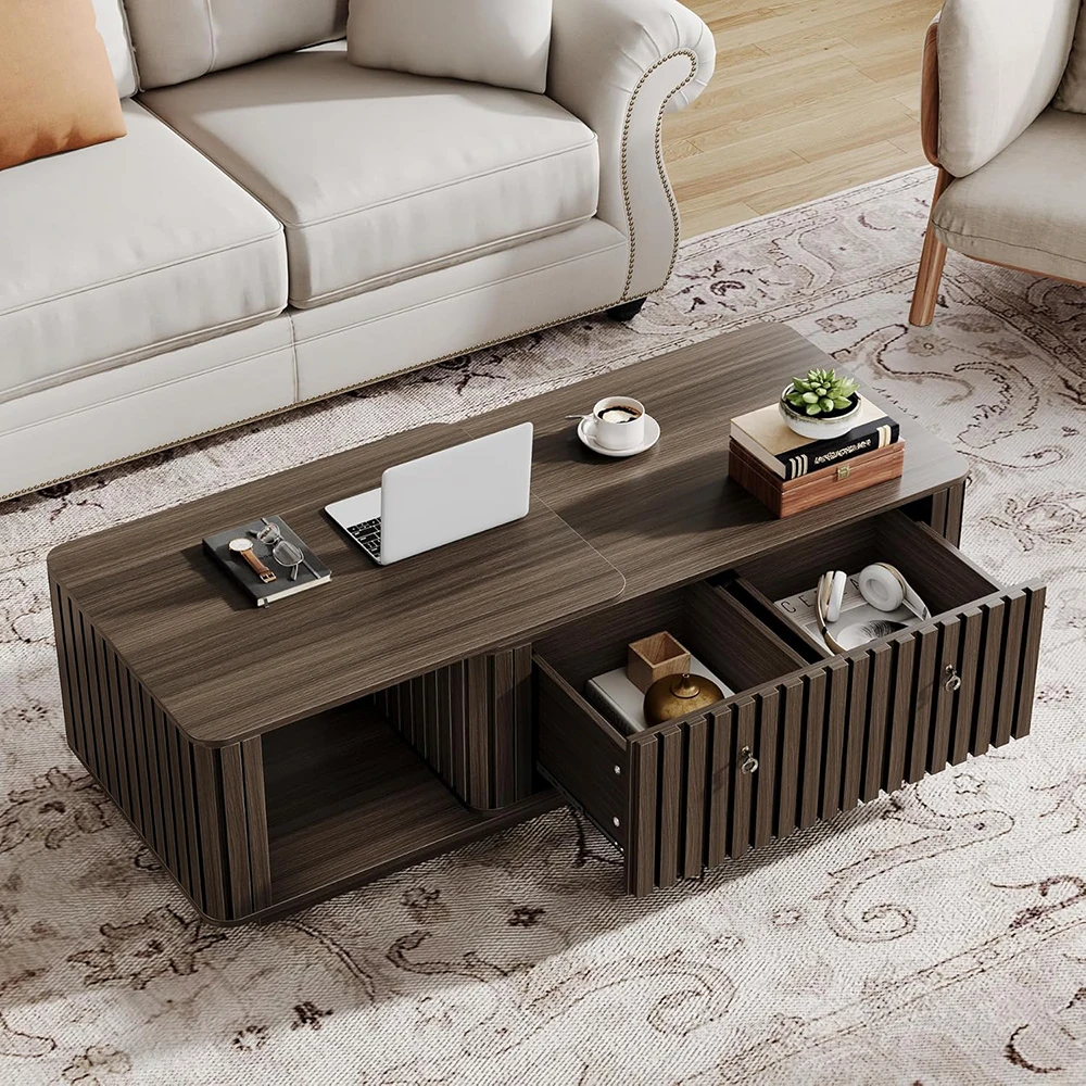 43\"-65\" Extendable Rectangle Coffee Table with 2 Drawers and Shelves Living Room Furniture Set with Storage Cocktail Table supplier