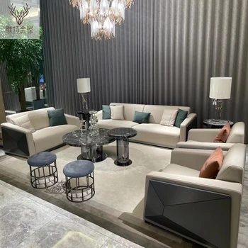 Luxury leather sofa combination for Villa living room Italian minimalist design Whole house furniture customization.