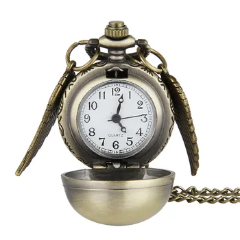 Retro Snitch Ball Shaped Potter Quartz Pocket Watch Fashion Sweater Angel Wings Necklace Chain Gifts for Men Women kids