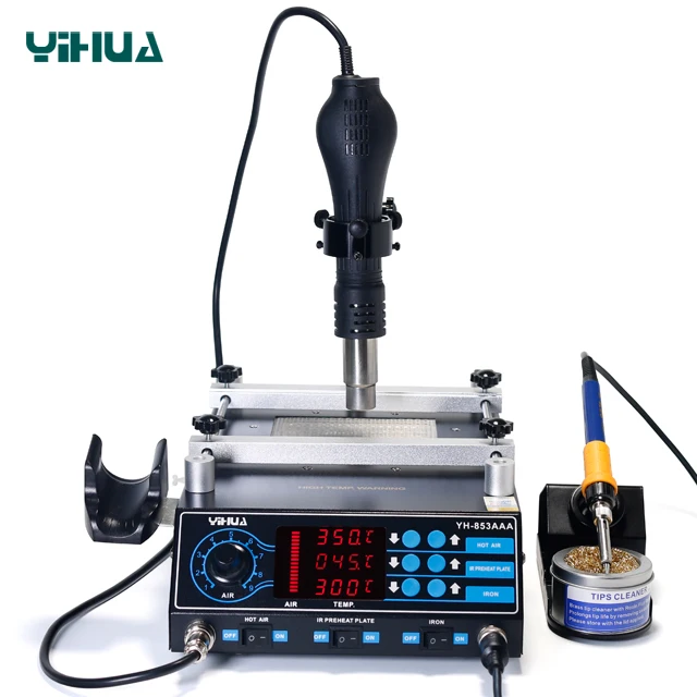 YIHUA 853AAA 3 in 1 Digital SMD Soldering Desoldering Hot air Gun Preheat BGA Rework Soldering Station