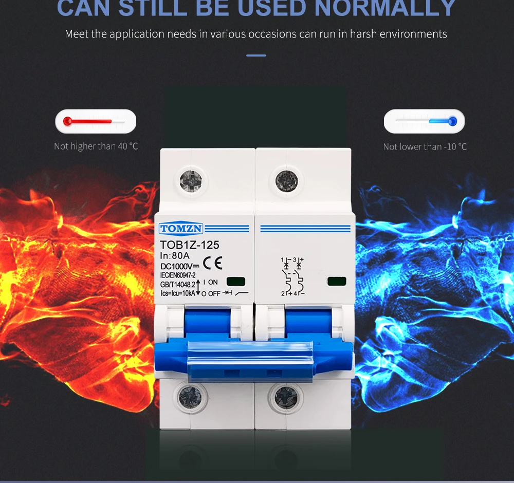 TOMZN 2P DC 1000V MCB 125A 100A 80A Circuit Breaker for PV System C Curve Battery Main Switch