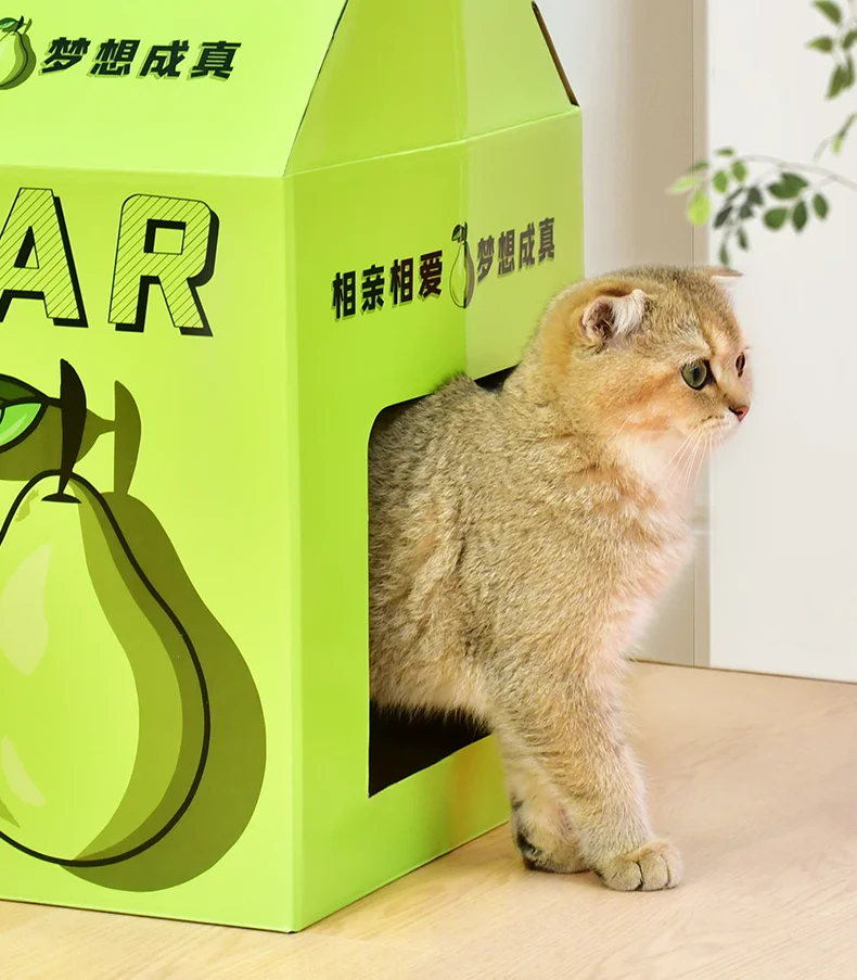 Deku Cardboard Cat Box Kitty Hideaway Playhouse With Cat Scratcher