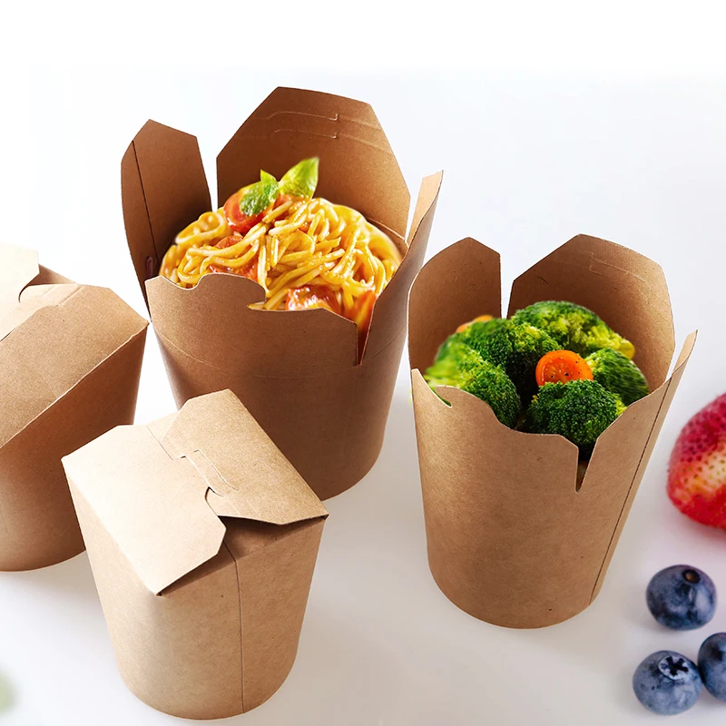 Hot Sale Custom Printed Oil Resistant Kraft Paper Round Noodles Food Pail for Takeaway Packaging factory