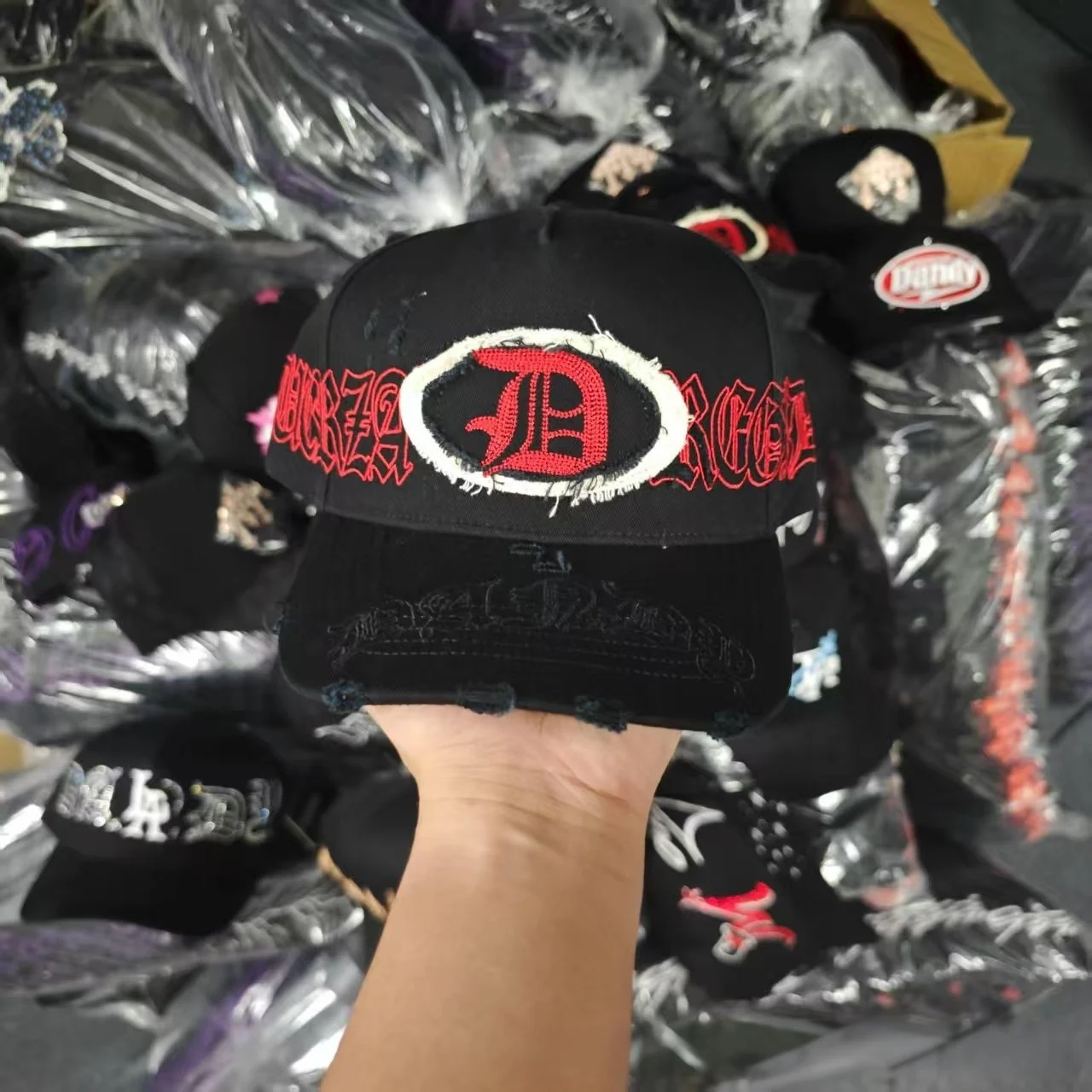 G5 Grade Black Plants and Flowers Embroidered 6-Panel PVC Baseball Cap Adjustable Men Women Hip Hop Streetwear