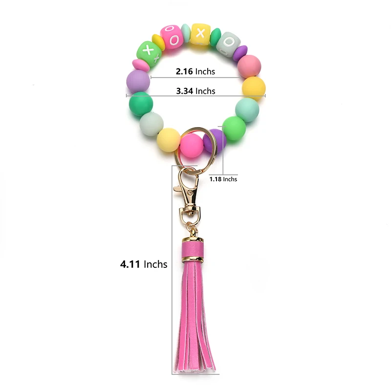 4PCS Silicone Key Ring Bracelets For Women - Elastic Wristlet Keychain Holders In Cream Yellow & Mint Green - View #7