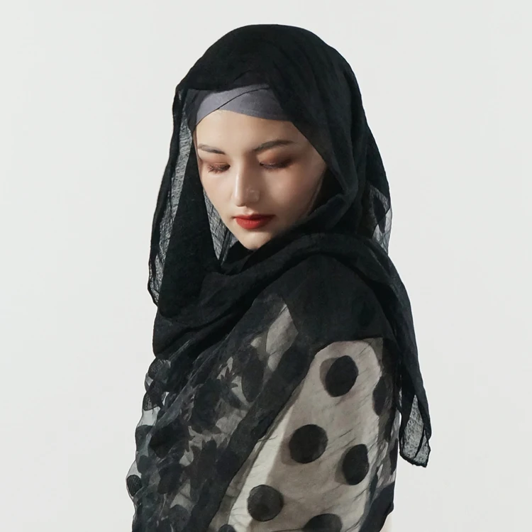 Ethnic Fashion Women Voile Shawl Jacquard Georgette Stretch Black Hijab  Embroidery Cotton Head Scarf Viscose Veils Customizable