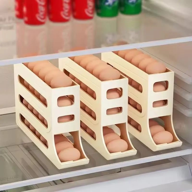 Egg Holders Dispenser for Home and Kitchen Space Storage Organizer Accessories Automatic Rolling Egg Trays with 4 Tiers