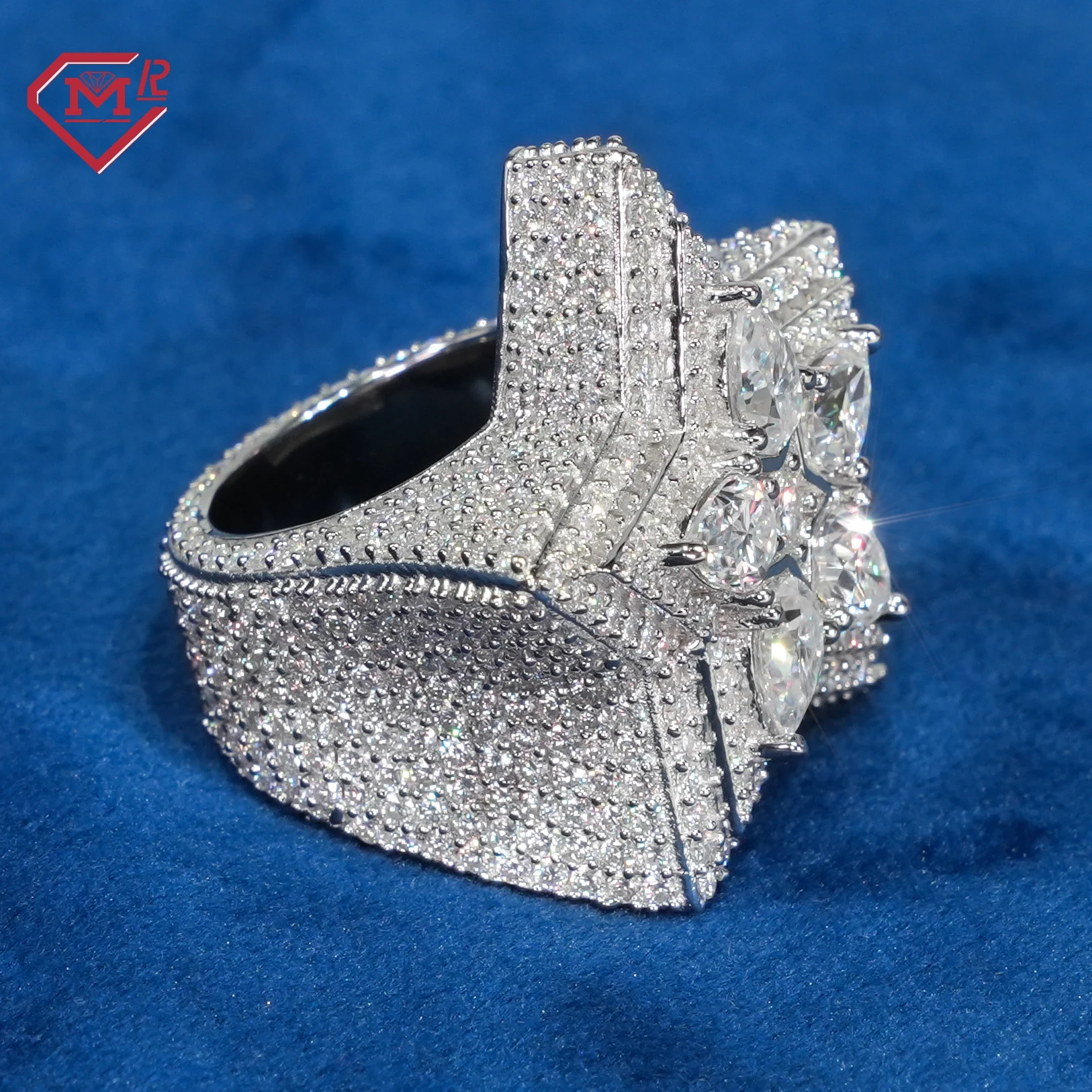 Hiphop Hombres Custom Star VVS Iced Out Diamond 925 Silver Champion Moissanite Ring_voghion.com