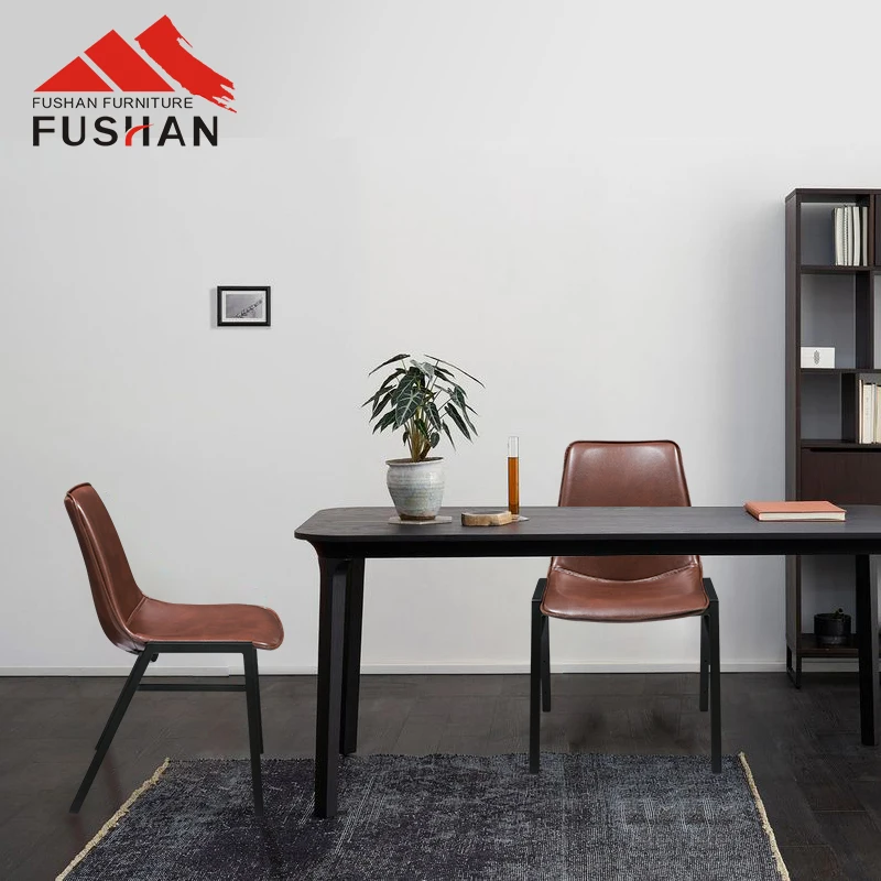 FUSHAN furniture stacking PU leather seat metal chair restaurant dining chair