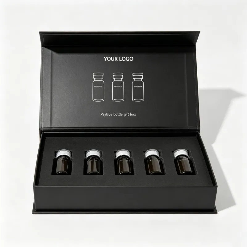 Emballage sur mesure pour fioles de peptides, boîte cosmétique rigide en carton épais avec fermeture magnétique, luxe avec logo personnalisé