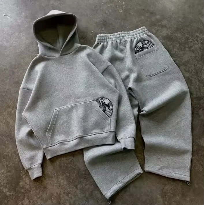 OEM Service Autumn Custom Printed Knitted Oversize Heavy Cotton Men's Premium Tracksuit High Quality Basic Set Plus Size