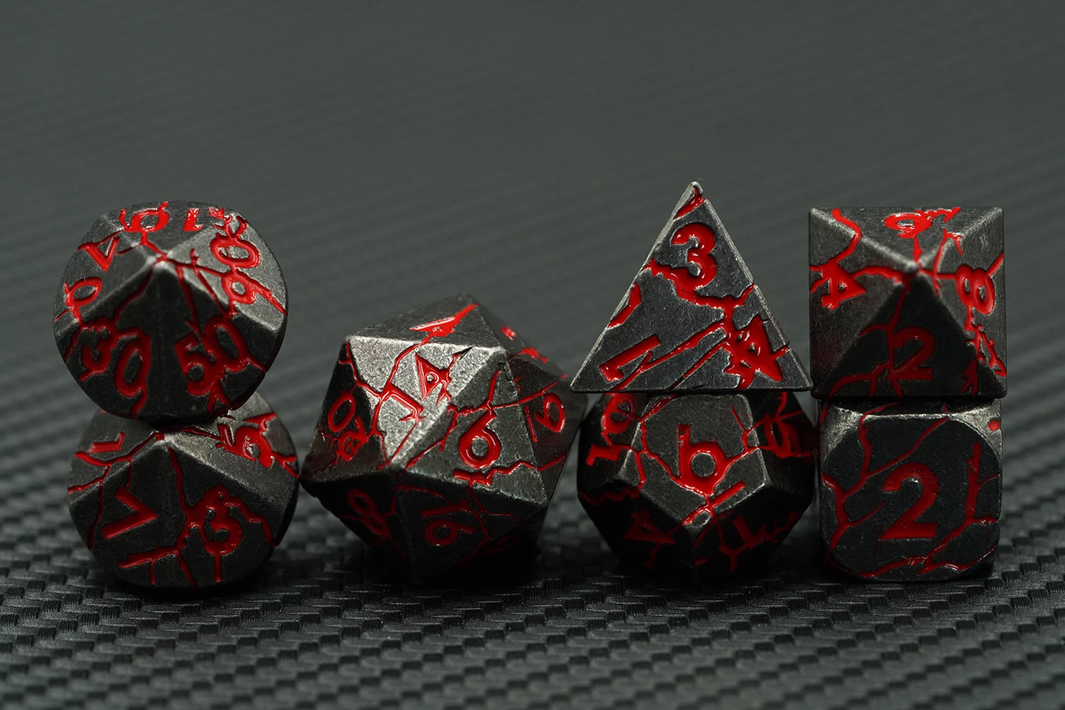 Wholesale Hot Sell Dnd Metal Blood Dice Set Metallic Crack Dice D4 D6 D8 D10 D12 D20 D% for D&d Tabletop Games manufacture