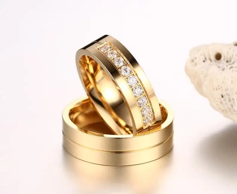 High Quality Cnc Zircon with Good Polish 18k Gold Ring Couple Unique Couple Ring Designs Ring Jewelry Couple