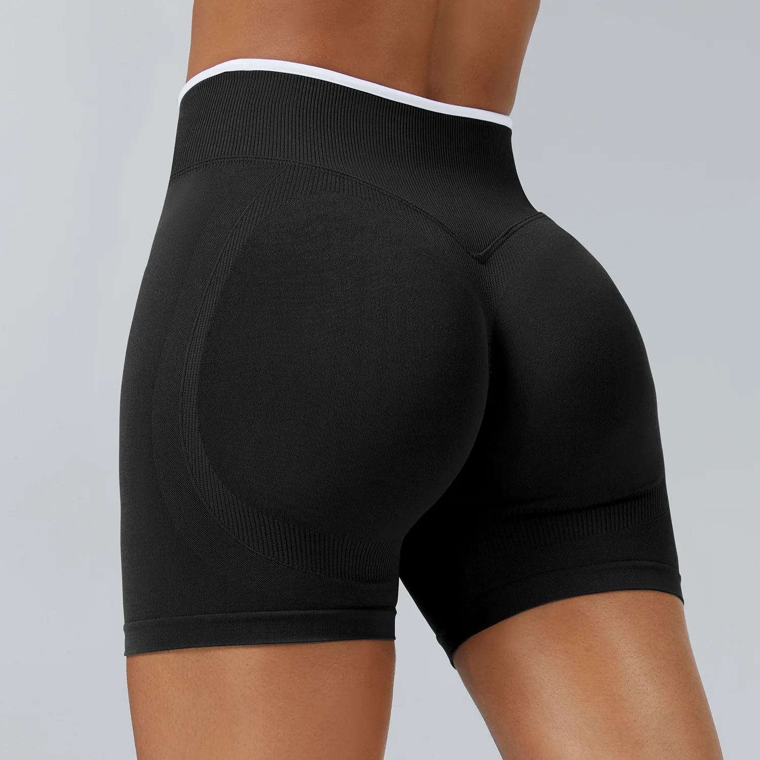 Seamless Color Block Quick Dry Yoga Shorts Regular Peach Hip Lift Outdoor Running Yoga S detail