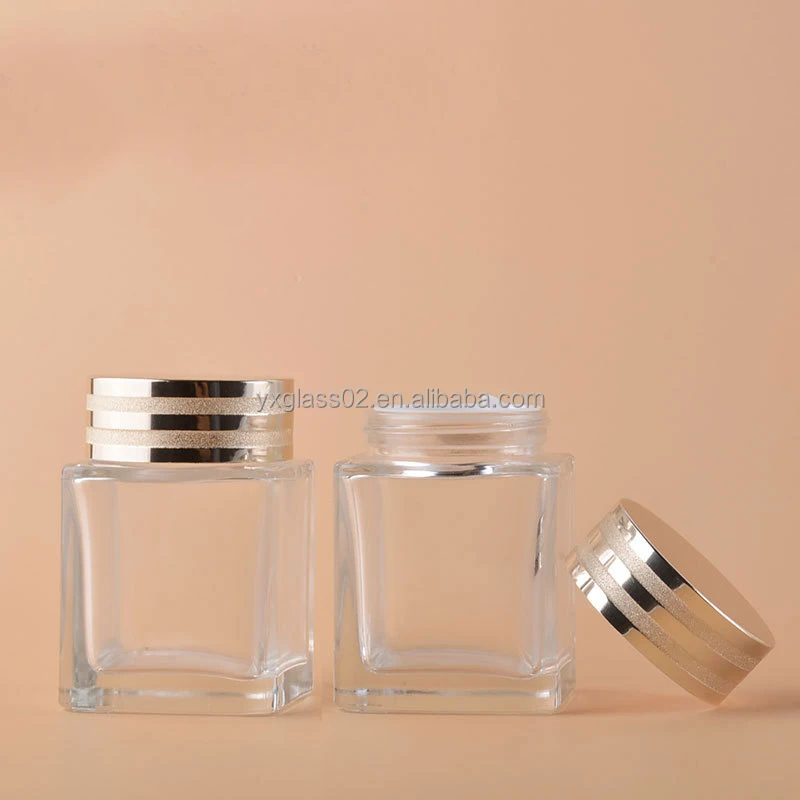 100g Hot sale luxury fashion square cream jar Body scrub new style cosmetic packaging glass container details