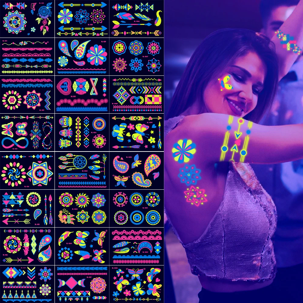 Halloween Gesichts-Tattoos – Leuchtende Dia De Los Muertos Motive | 4 Blätter, Wasserfest, Für Partys & Kostüme