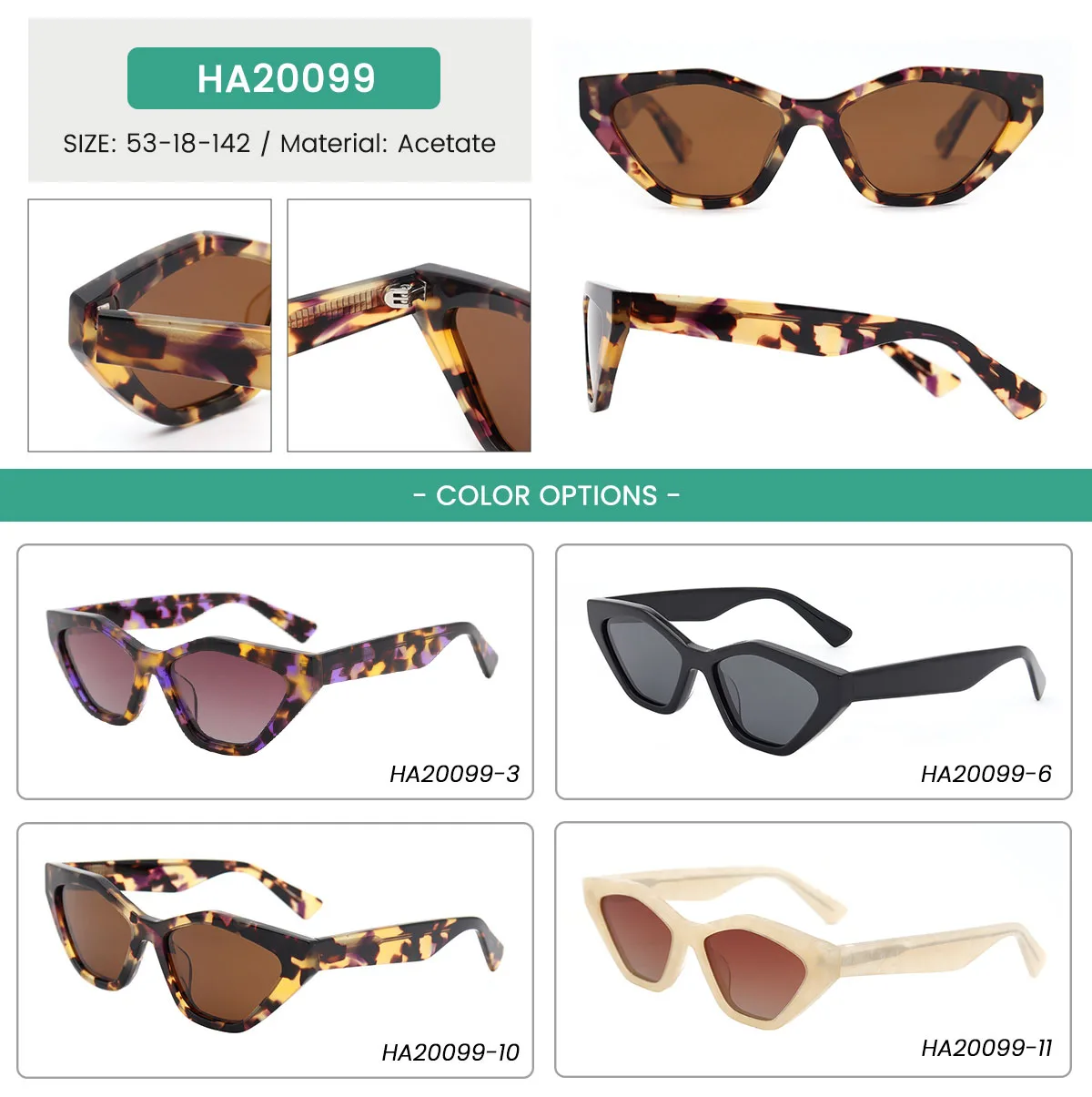 HA20099 Chic Cat Eye Tortoise TAC Polarized Acetate Sun  display picture 1