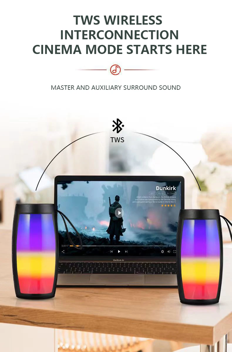 LED Light Portable Bluetooth Speaker Wireless Bass Column Waterproof Outdoor USB Speakers Support AUX TF Subwoofer