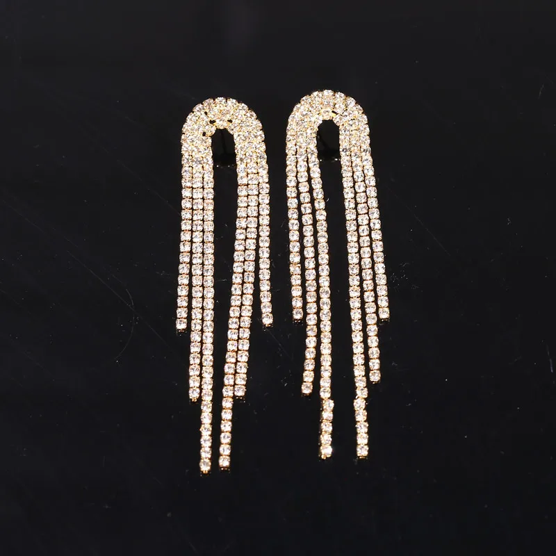 New Luxury Rhinestone Crystal Long Tassel Earrings For Women Party