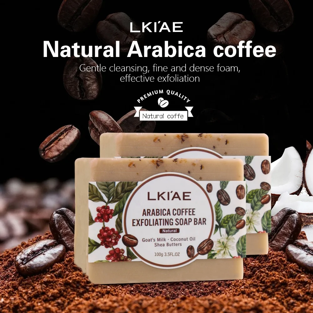 LKIAE Fine and Dense Foaming Lighting Face and Body Bath Moisturizing Beauty Scrub Coffe Soap for Fair Skin