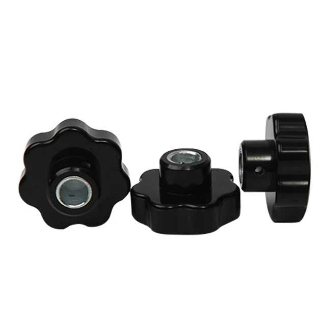 6 Dadi A Stella In Bachelite M8 X 32 Mm - Impugnatura Manuale - Foro Passante
