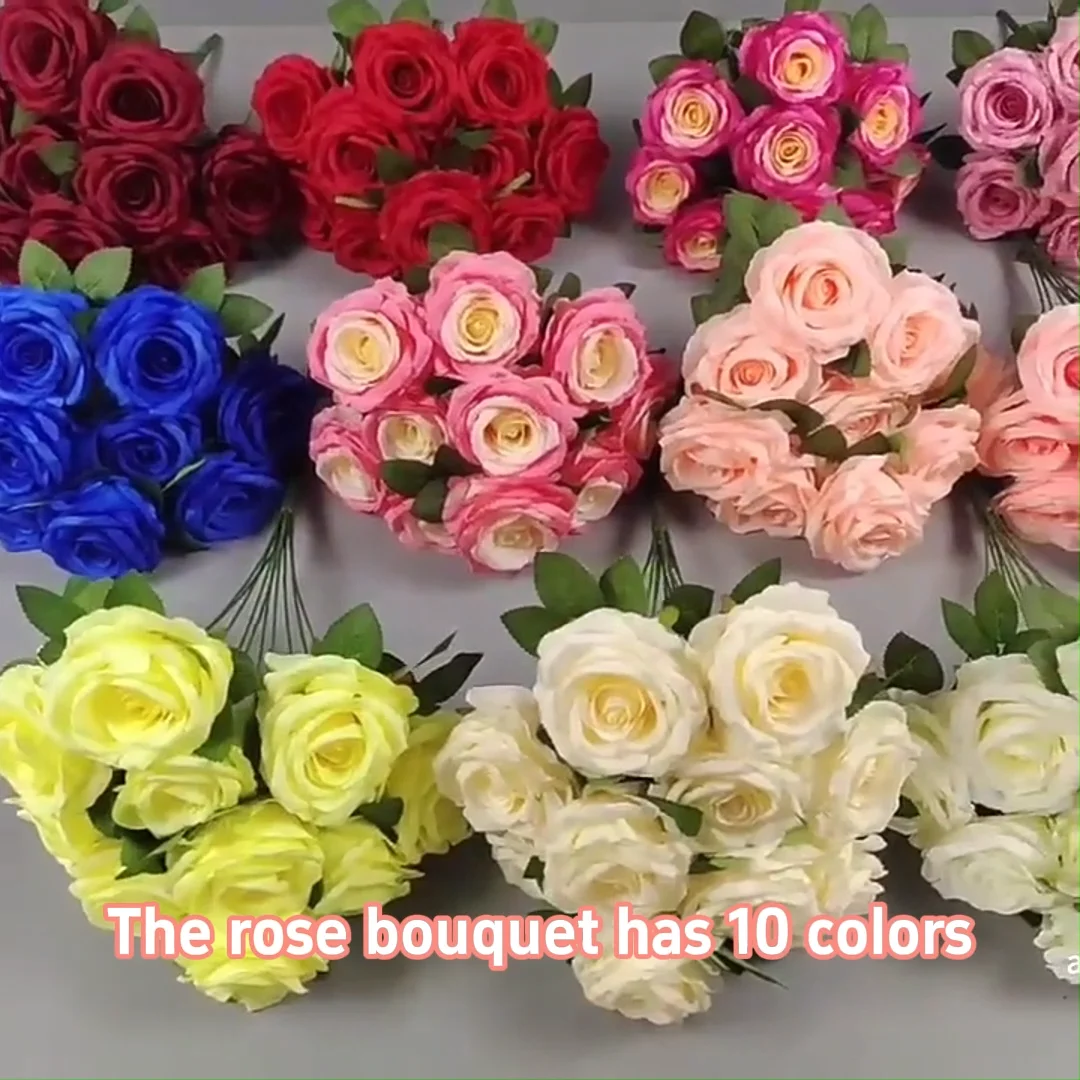 High Quality Artificial Silk Rose 10 Heads Pink Rose Bouquet Floral