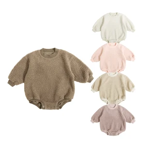 Best Selling Private Logo Winter Baby Bubble Rompers Neutral Newborn Infant Jumpsuit Long Sleeve Baby Sweatshirt Bodysuit