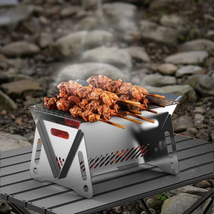 OEM ODM Outdoor Folding Smokeless BBQ Stove Remote Control Stainless Steel Stone Construction Convenient Wood Burning Mini Grill factory