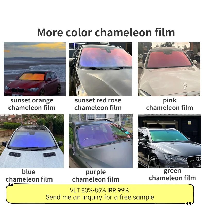 Chat Me Get Free Sample Color Change Windshield Glass Tinted Film Self Adhesive Car Window Glass Chameleon Solar Film