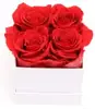 4 roses dans une boîte carrée