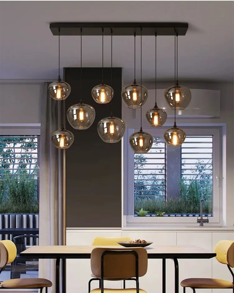 Indoor Hanging Glass Lighting Kitchen Island Restaurant Modern Smoke Grey Glass Ball Pendant Light