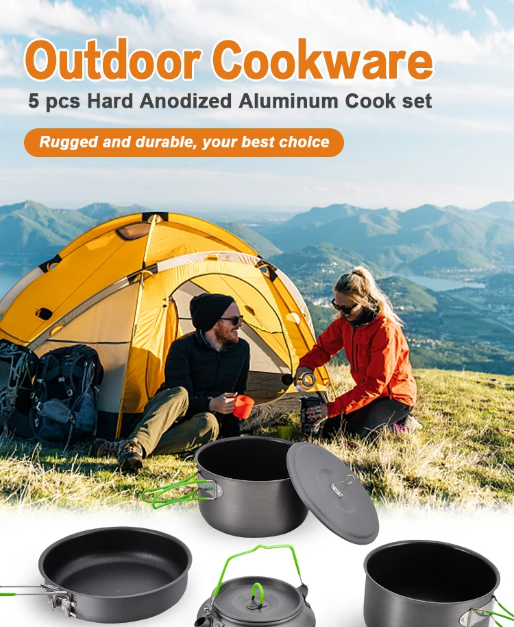 Outdoor Camping Aluminum Nonstick Cookware Pot Cook Set With Stainless Steel Handle supplier