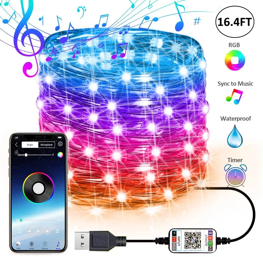 Высококачественная USB Смарт RGB сказочная гирлянда Рождественское украшение Bluetooth 4,0 Дистанционное освещение музыкальной елки