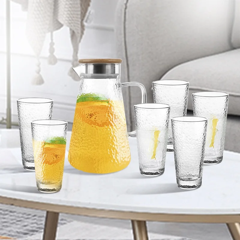 ガラスピッチャー 冷水ポット 6個セット ゴールド蓋 1800ml 耐熱