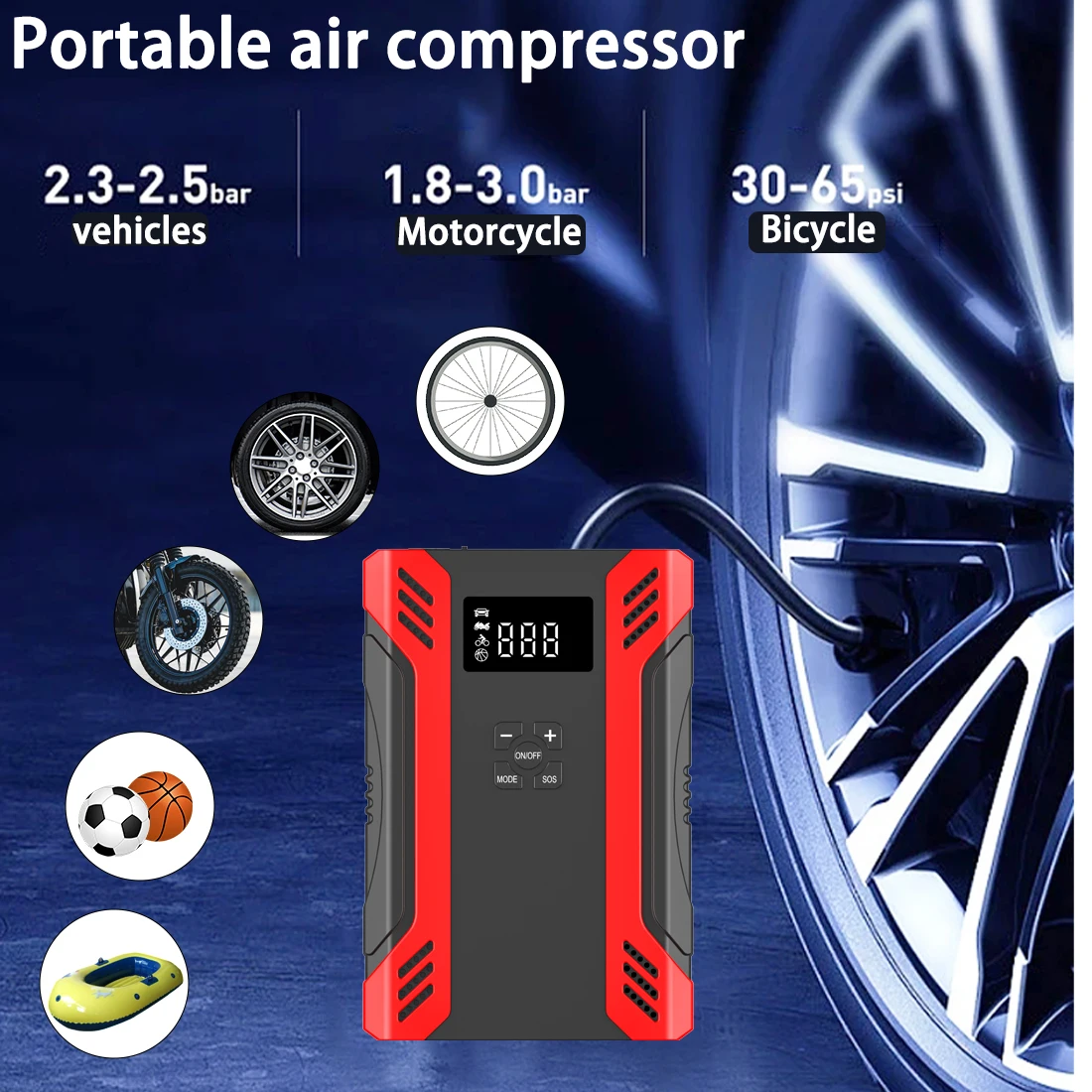 Новое поступление, оптовая продажа, портативное автомобильное пусковое устройство с воздушным компрессором, аккумулятор 29600 мВт