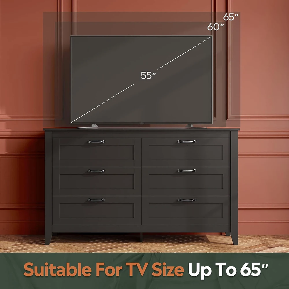 product nu deco modern black wood dresser with 6 drawers and metal handles large chest of drawers for bedroom storage-2