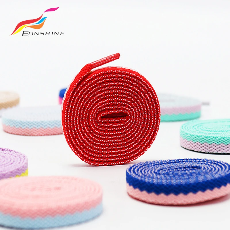 Оптовая продажа плоский полиэстеровый двухцветный Плетеный трикотажный шнур для шнурков