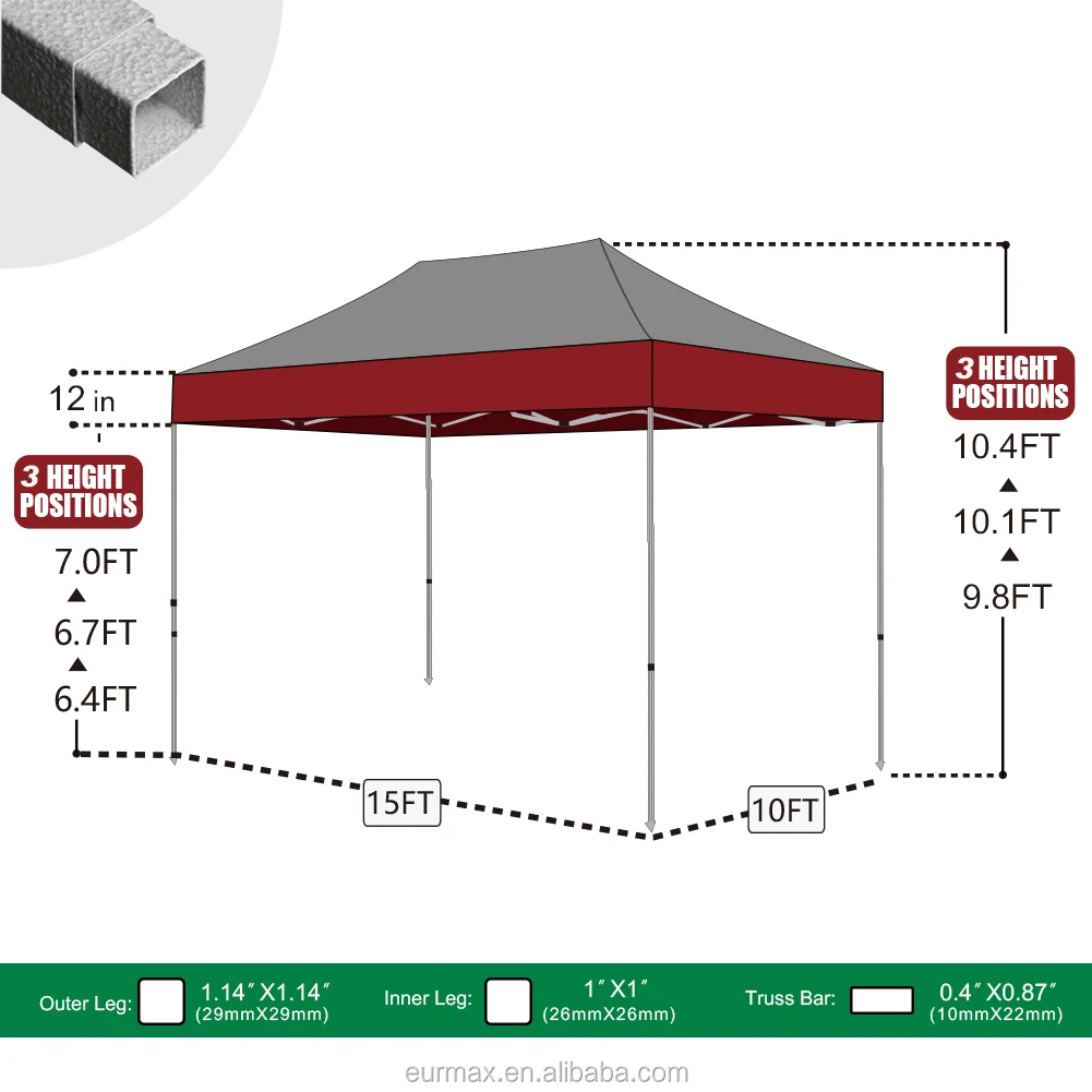 Eurmax Kanopi Pop Up 10x15ft Dengan 4 