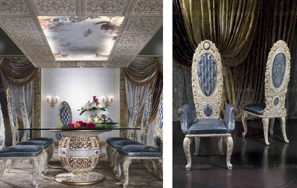 豪華なバロック様式の木彫りの椅子のデザインフランスのロイヤルレザー