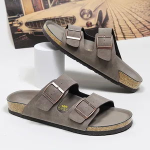 2026 New Boken Two character Drag Couple's Summer Beach Dew Fingered Leather Cool Drag Boken Cork Breathable Slippers