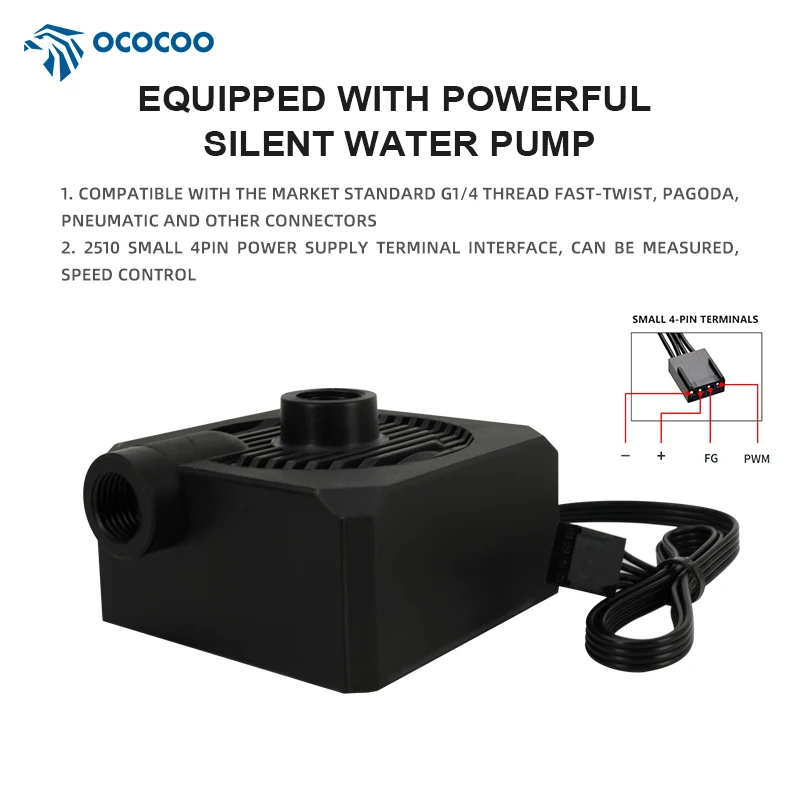OCOCOO F60K 12V DC Computer Water Cooling Pump Low Pressure PC Manual Speed & Temperature Control OEM Customized Support