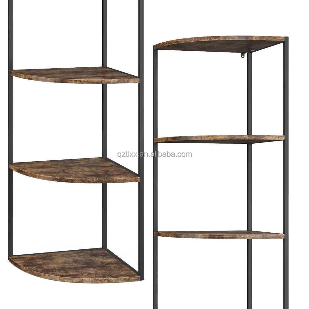 5 Tier Corner Shelf Tall Bookshelf Metal Frame Plant Stands Wall